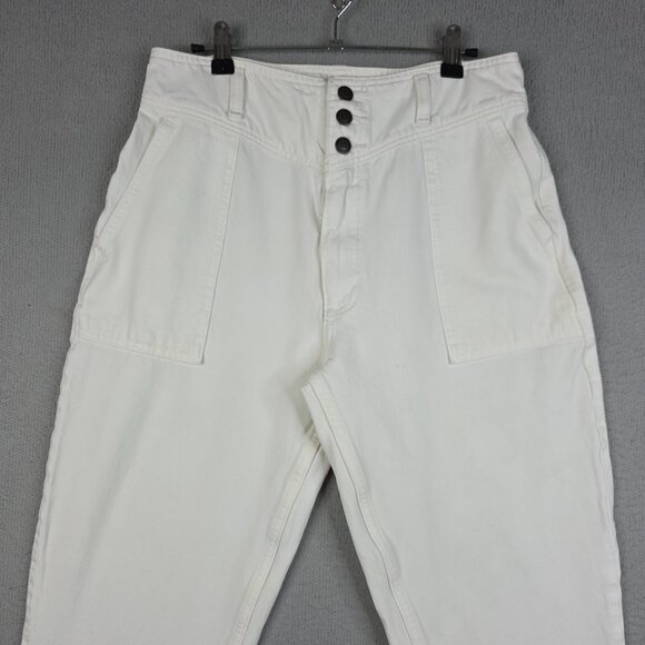 Abercrombie & Fitch Jeans Women Size 29/8 White High Rise Mom Fit Raw Hem Stretc - Picture 1 of 13